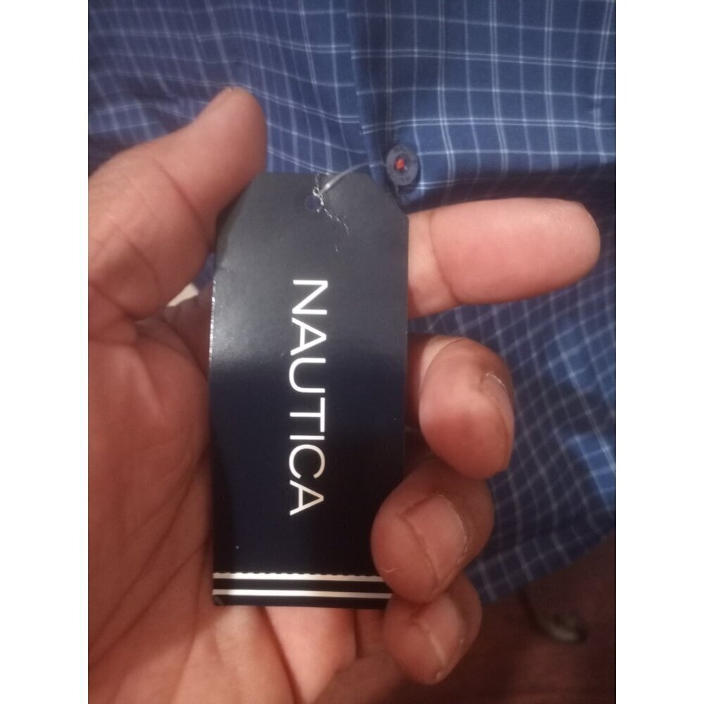 NWT Nautica Performance Super Shirt, Button Up, Slim Fit, Blue Check 15-15.5 (M) - Picture 4 of 14